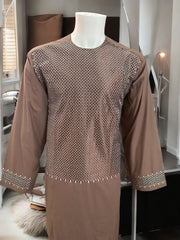 Machine Khamakdozi Embroidered Men’s Traditional Kurta – Brown | Medium