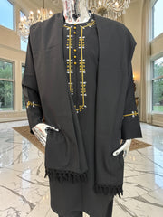 Premium Black Patto / Chadder Shawl – Traditional Afghan Style Fringe Scarf Only