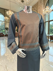 Large Men’s Charcoal Gray Parahan Tunban – Premium Copper Machine Embroidery Afghan Outfit