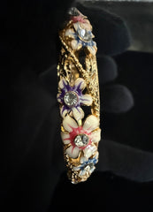 Gold-Tone Floral Enamel Openable Bangle Bracelet for Women