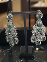 Luxury Emerald Green American Diamond Bridal Jewelry Set with Maang Tikka | Premium Brass Statement Collar Necklace, Earrings & Gift Box Included 6031