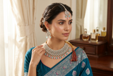 Traditional Indian Afghan 4-Piece Bridal Jewelry Set – Gold Tone Choker Necklace, Earrings, Maang Tikka & Headpiece with Pastel Pink & Mint Stones | Ethnic Wedding Jewelry 020