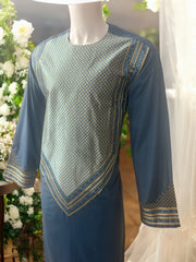 Men’s Blue Parahan Tumban with Gold Embroidery Large