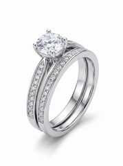 925 Sterling Silver Vintage Halo Wedding Ring Set for Women – Round Cut Cubic Zirconia Engagement Ring & Matching Wedding Band – Bridal Promise Ring Set