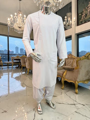 Men’s White Qasimi Design Parahan Tunban – Traditional Afghan 2-Piece Outfit | Small–XXL
