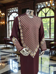 Men’s Maroon Kameez with Gold and White Machine Embroidery – Large Tall | Luqmaan Boutique
