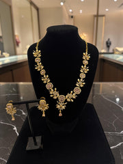 Luxury Gold Tone Blush Pink Crystal Floral Statement Necklace & Earrings Set | Gift-Ready Black Jewelry Box Included 6072