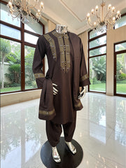 Hand Embroidered Afghan Parahan Tunban – Brown, Small to Extra Small