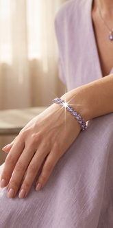 Lavender Crystal Bracelet for Women – Silver Tone Statement Bracelet – Elegant Gift Jewelry 7247