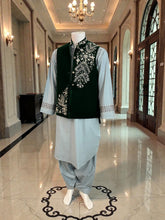 Small Emerald Green Velvet Waistcoat– Hand-Embroidered Silver Zari & Dabka Work