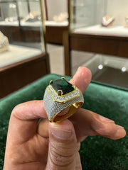 Men’s Green Zircon Statement Ring – Gold Tone Brass Cluster Design CGR
