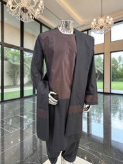 X-Large Men’s Black & Copper Embroidered Parahan Tunban – Extra Large 7225