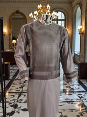 Men’s Plum Parahan Tumban with White Embroidery – Afghan Traditional Outfit (Small)