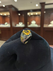 Vintage Turkish Inspired Signet Ring with Cubic Zirconia Stone – Silver Plated Two-Tone Men’s & Unisex Statement Ring – Available in Black, Green, Red, Gold, Navy & Blue