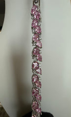 Pink Crystal Tennis Bracelet for Women – Silver Tone Statement Bracelet – Luxury Gift Bracelet 7244