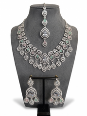 American Diamond Necklace, Earrings & Maang Tikka Jewelry Set – 7 Colors