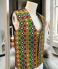 Men’s Afghan Embroidered Mirror Work Vest – Multicolor, Medium