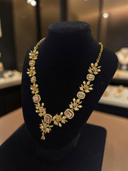 Luxury Gold Tone Blush Pink Crystal Floral Statement Necklace & Earrings Set | Gift-Ready Black Jewelry Box Included 6072