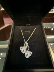 Silver-Tone Double Swan Moissanite Pendant Necklace