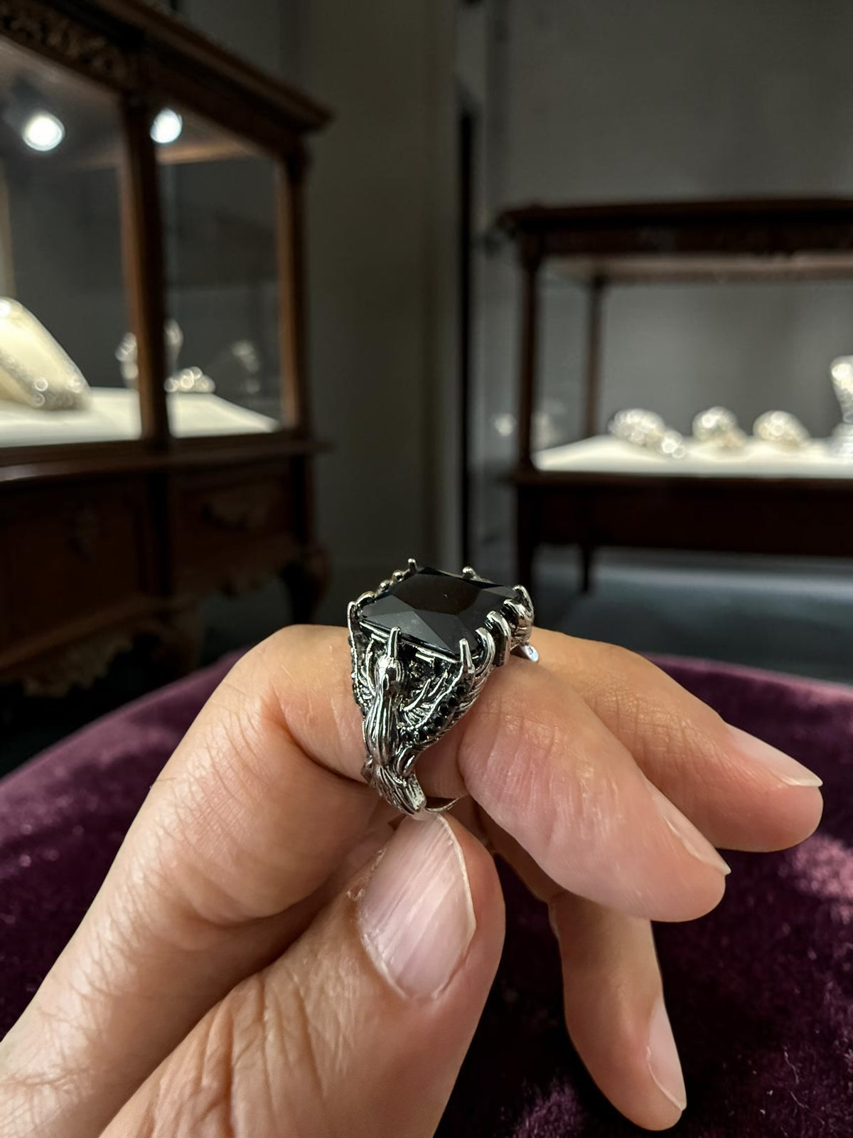 Midnight Black Turkish Eagle Ring – Vintage Ottoman Style Ring