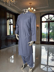 Small Afghan Parahan Tunban for Men – Premium Blue Grey color Qasimi Design