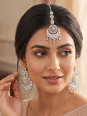 Indian Pakistani Afghan American Diamond Earrings with Maang Tikka Set | Bridal Chandbali Earrings | Wedding Jewelry Gift | 6 Color Options