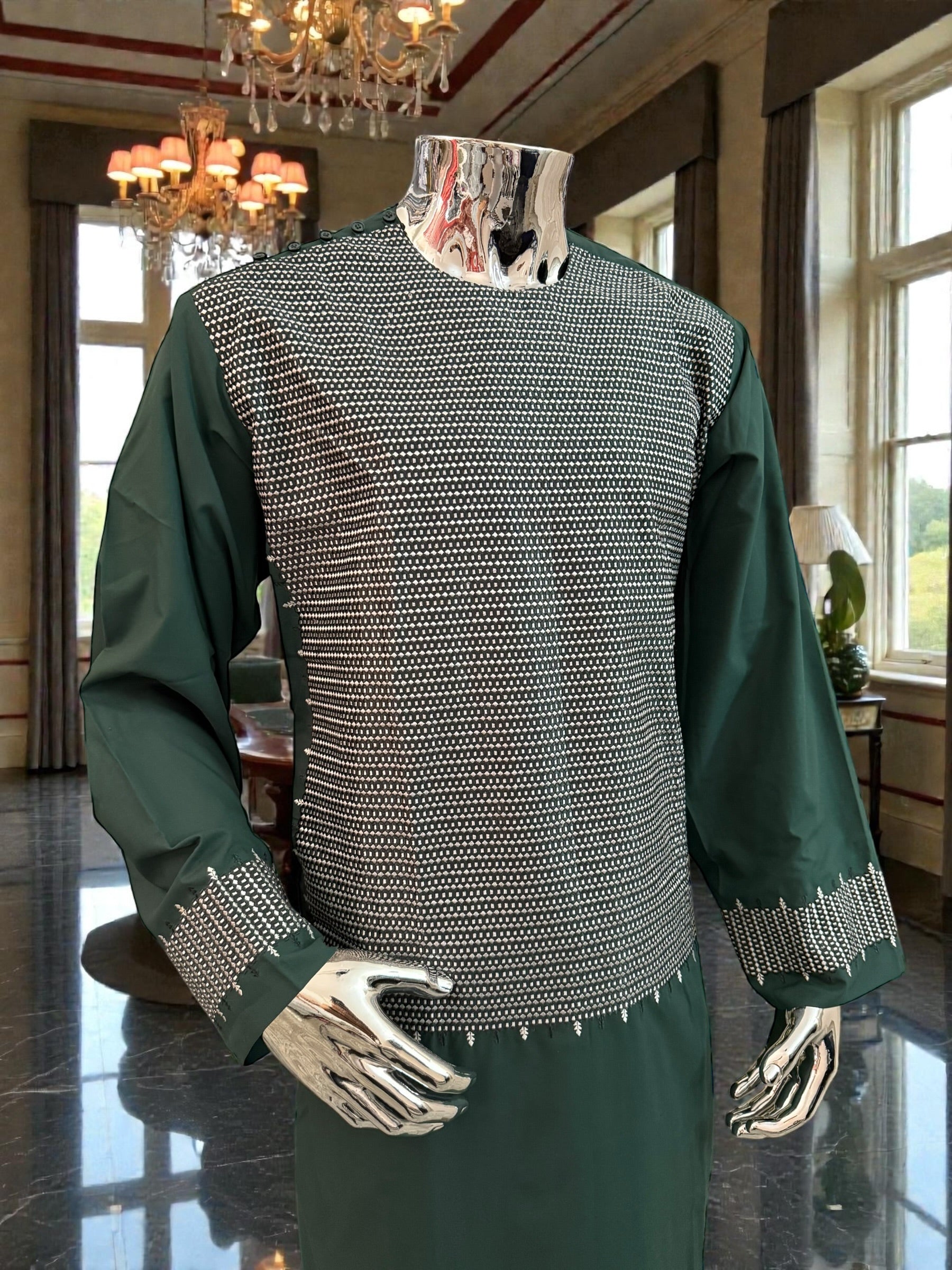 XL Emerald Green Afghan Parahan Tumban | Traditional Cotton-Blend Men’s Outfit | Luqmaan Boutique