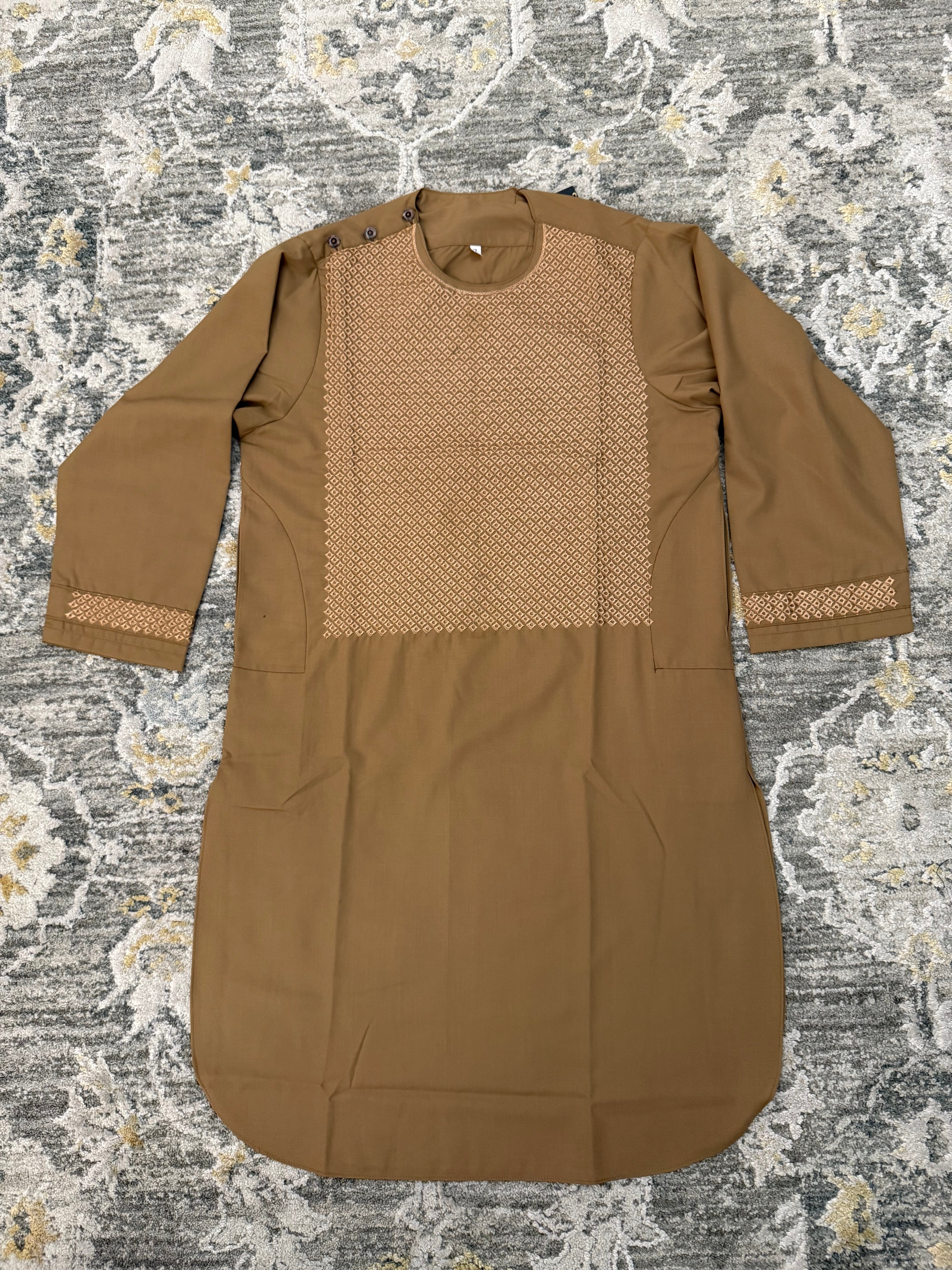7 Year old Boys Brown Parahan Tunban – Machine Embroidered Afghan Outfit