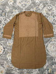 7 Year old Boys Brown Parahan Tunban – Machine Embroidered Afghan Outfit