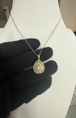 Pear Cut Crystal Halo Pendant Necklace – Gold Tone Stainless Steel Teardrop Necklace 7159