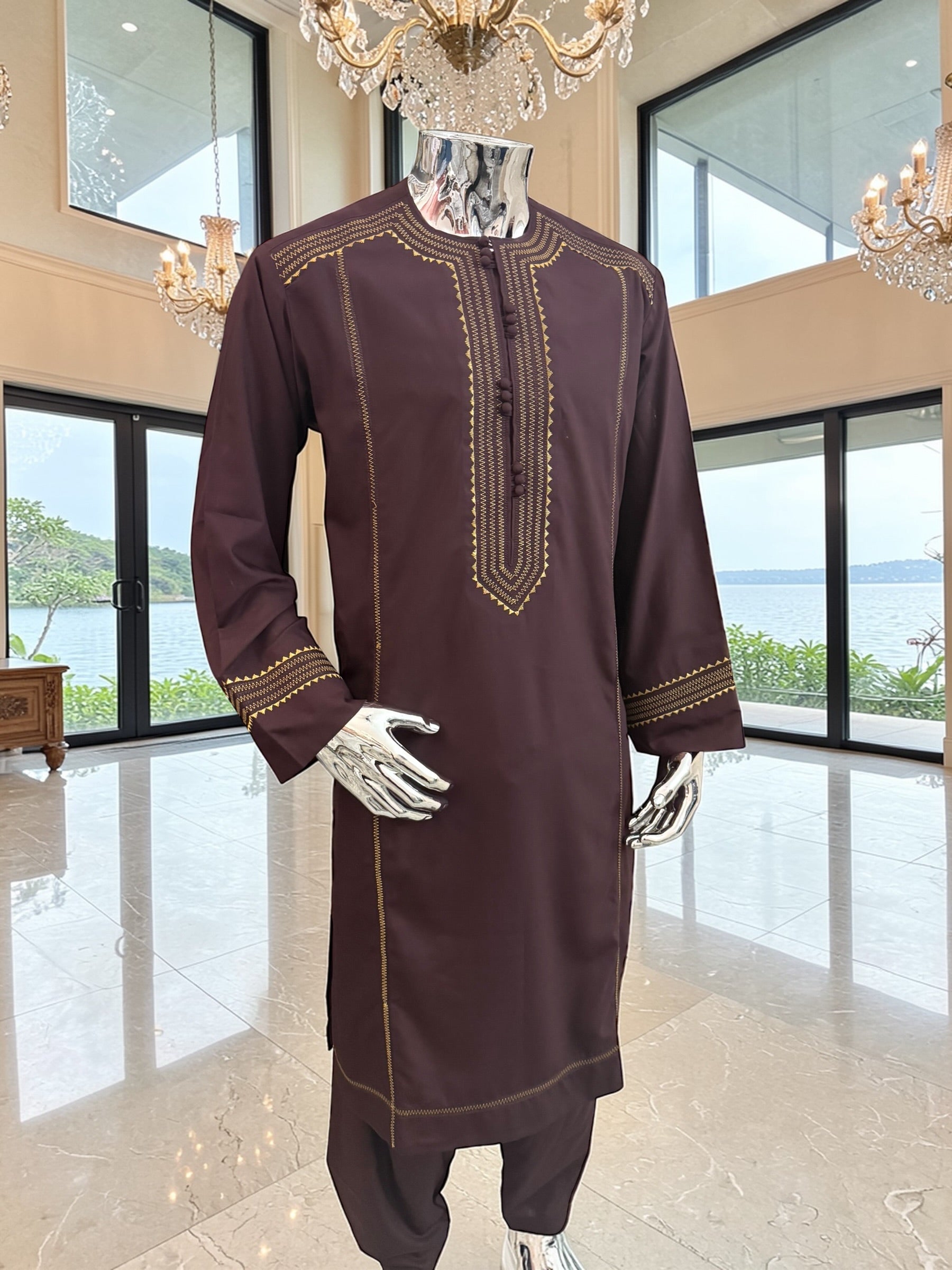 Large Afghan Parahan Tunban with Traditional Embroidery – Deep Plum