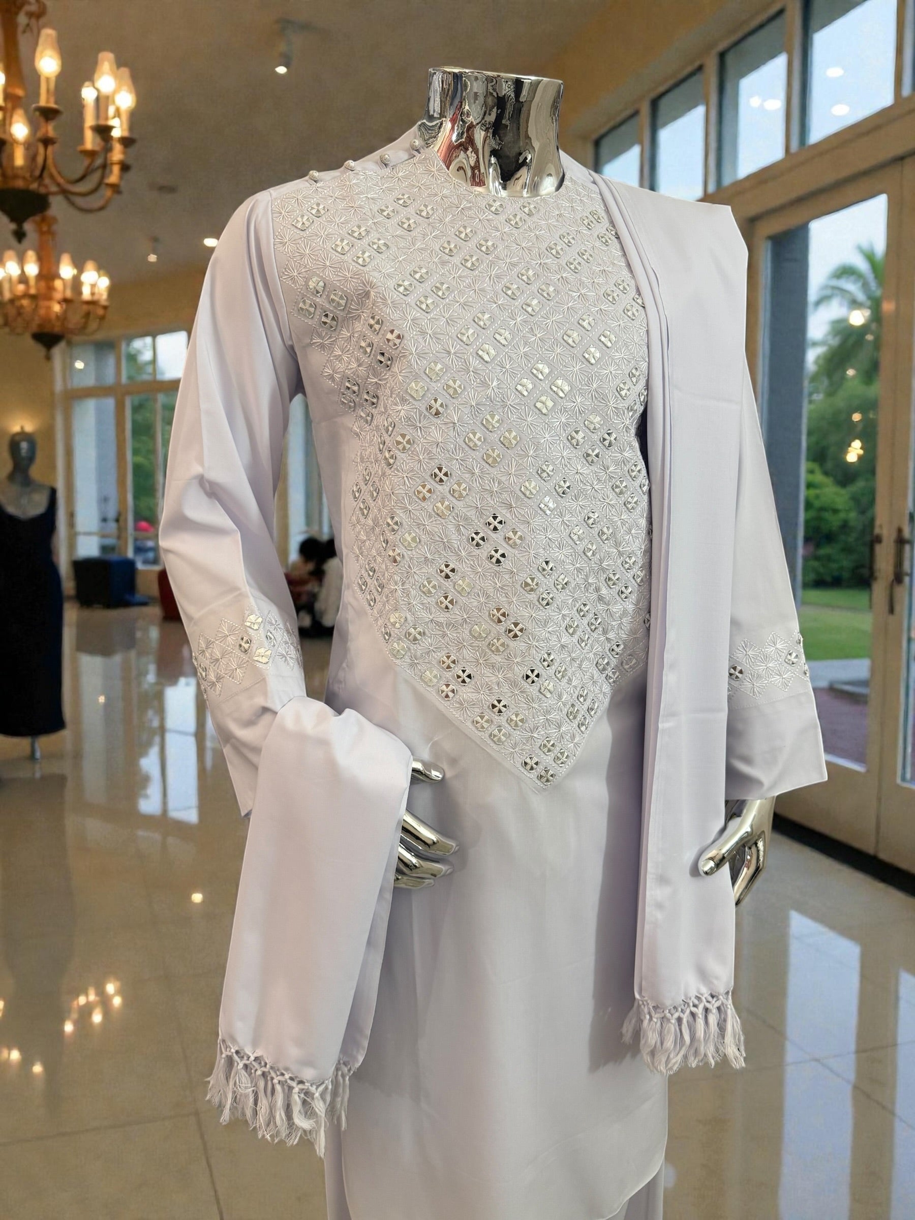 Medium Men’s White Afghan Groom Outfit – 3-Piece Elegant Set