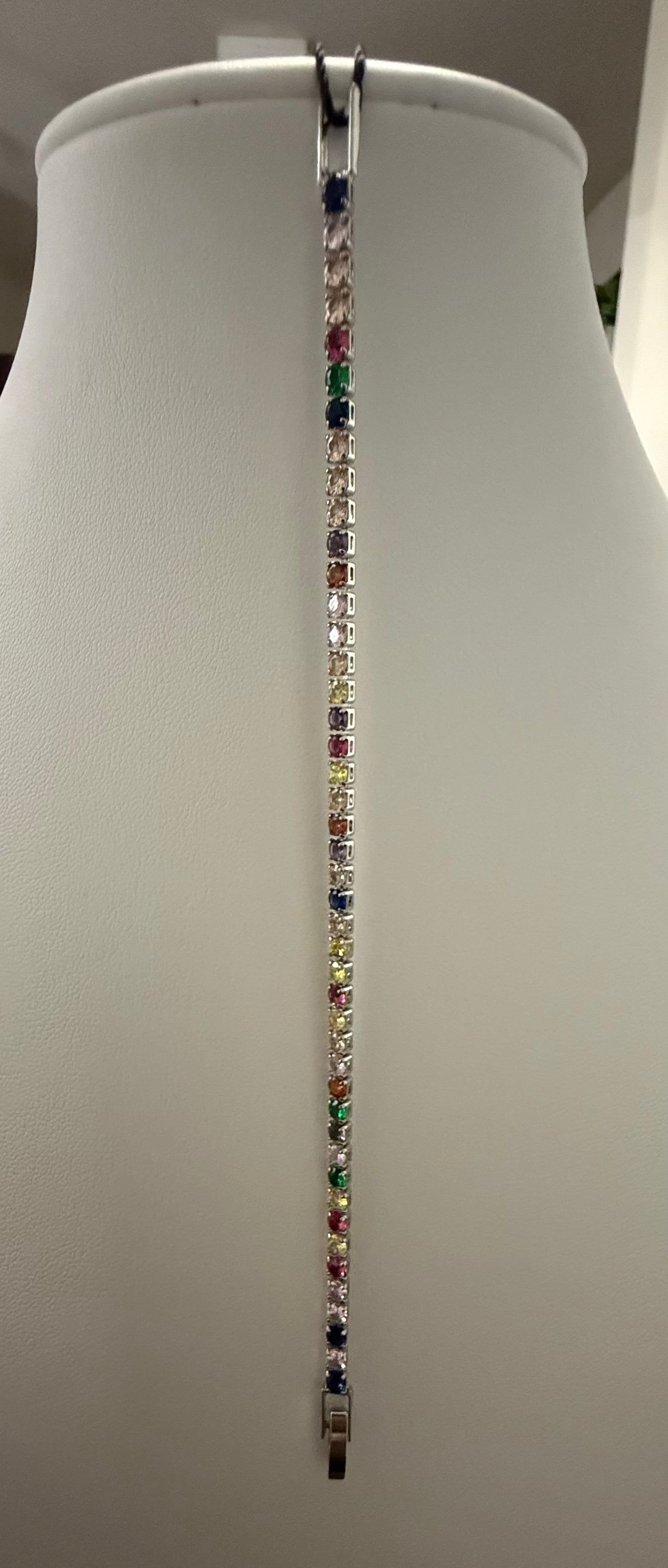 Multicolor Rainbow Crystal Tennis Bracelet for Women – Silver Tone with Jewelry Gift Box 7073