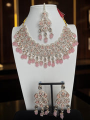 Blush Pink Kundan Bridal Jewelry Set with Earrings & Maang Tikka | Rose Gold Indian Pakistani Afghan Wedding Necklace | Jewelry Gift Box Included 6049
