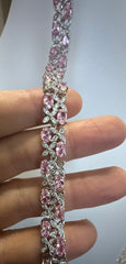 Light Pink Crystal Floral Bracelet – Silver Tone Oval Stone Flower & Leaf Bracelet, jewelry Gift Box Included 7075