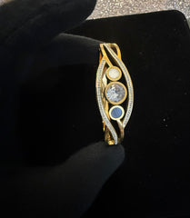 Gold-Tone Stainless Steel Three-Stone Crystal Side-Opening Bangle for Women 8023