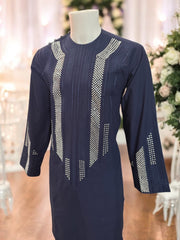 Afghan Parahan Tunban for Men Navy Blue Silver Shesha Mirror Embroidery Medium