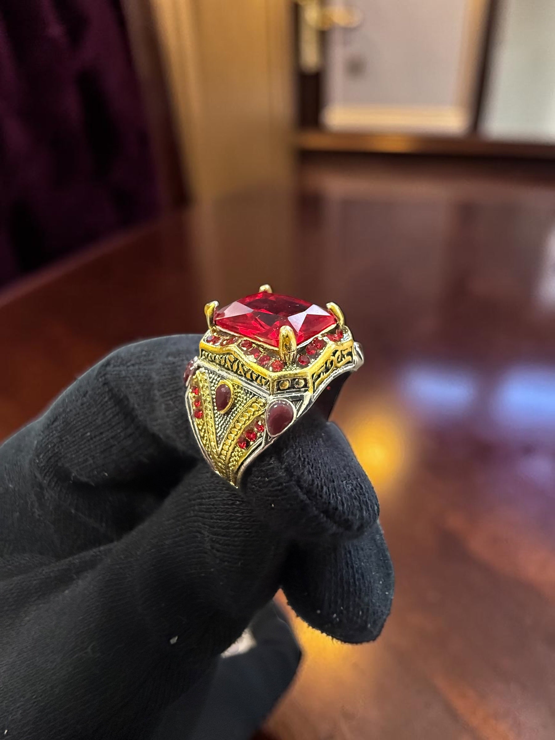 Turkish Inspired Signet Ring for Men – Blue, Green & Red Zircon Statement Ring | Vintage Ottoman Style Silver Plated Unisex Jewelry