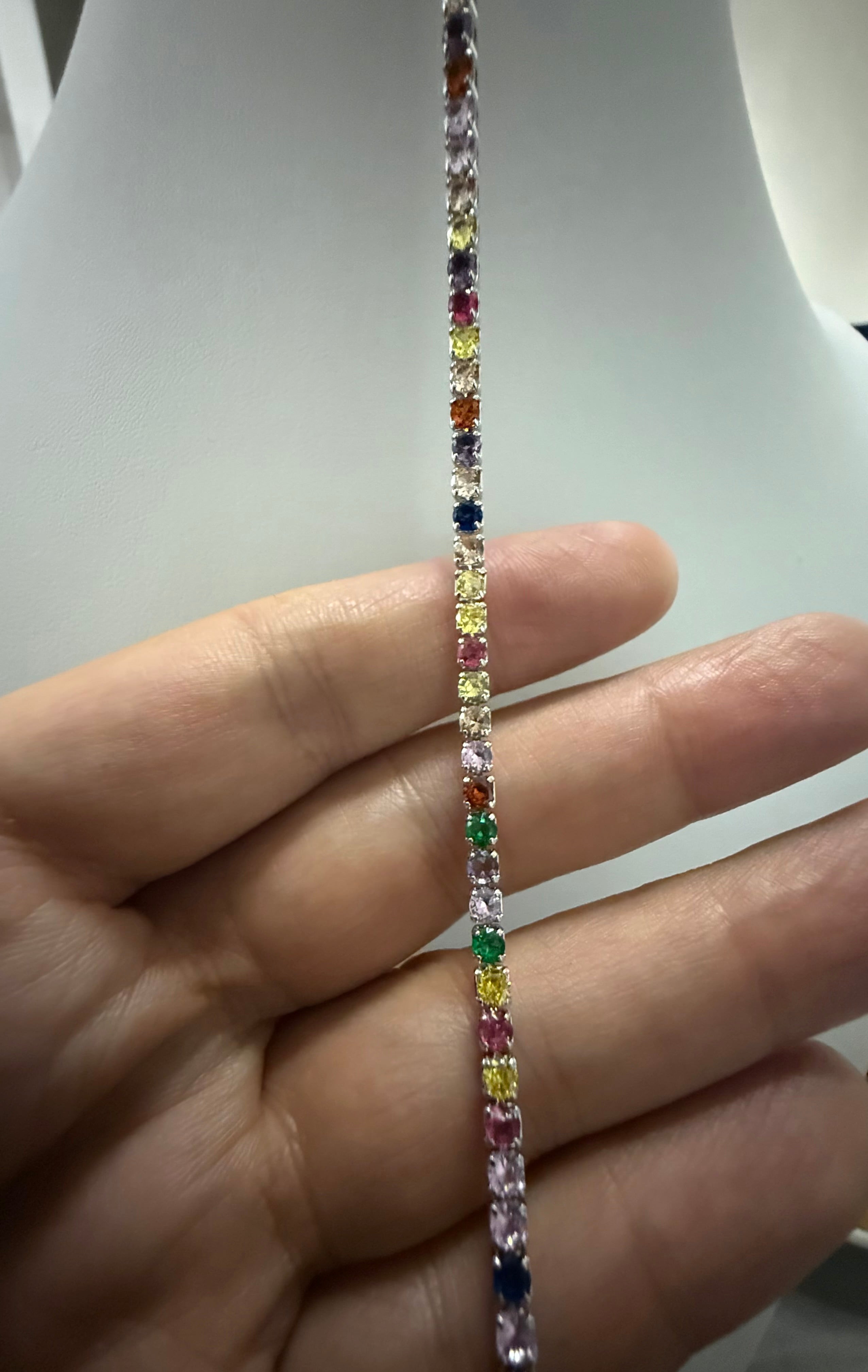 Multicolor Rainbow Crystal Tennis Bracelet for Women – Silver Tone with Jewelry Gift Box 7073