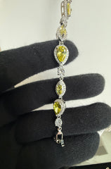 Yellow Pear Cut Crystal Halo Bracelet – Silver Tone Elegant Statement Jewelry 7099