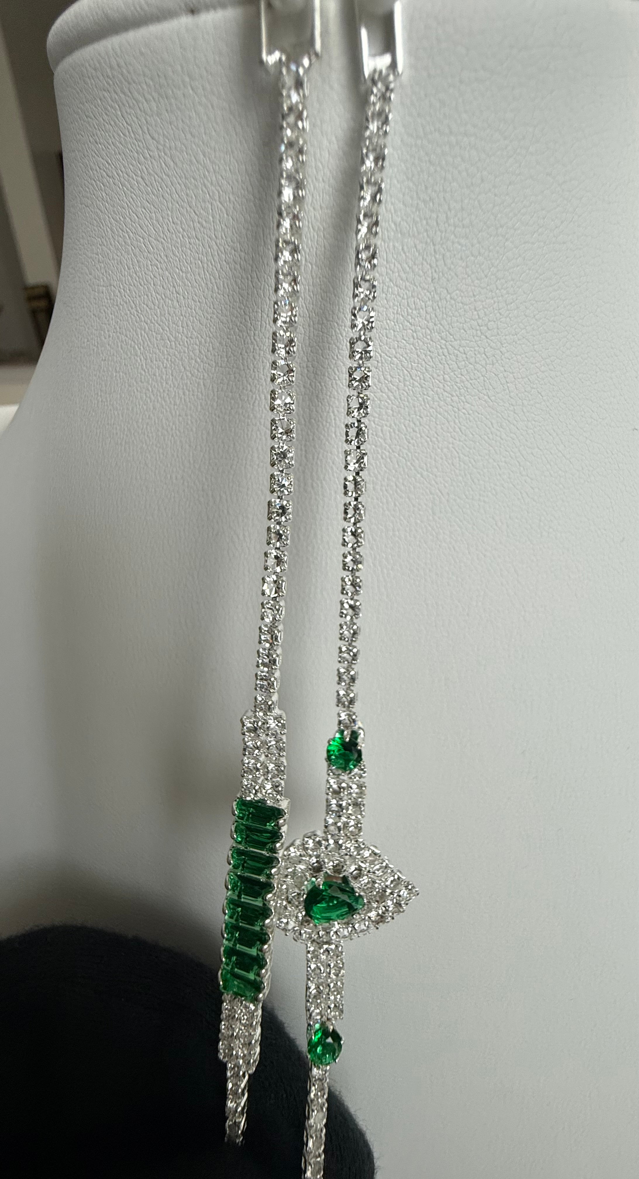 Emerald Green Crystal Double Bracelet Set – Silver Tone Pear & Baguette Statement Bracelets 7106