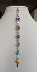 Multicolor Crystal Flower Bracelet – Silver-Tone Floral Statement Bracelet for Women 7129