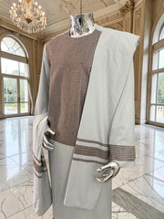 X-Large Premium Gray Parahan Tunban Set with Brown Machine Embroidery