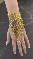 Gold Plated Hathphool Hand Chain Bracelet with Adjustable Ring | Ethnic Indian Pakistani Afghan Arabic Hand Jewelry 6075