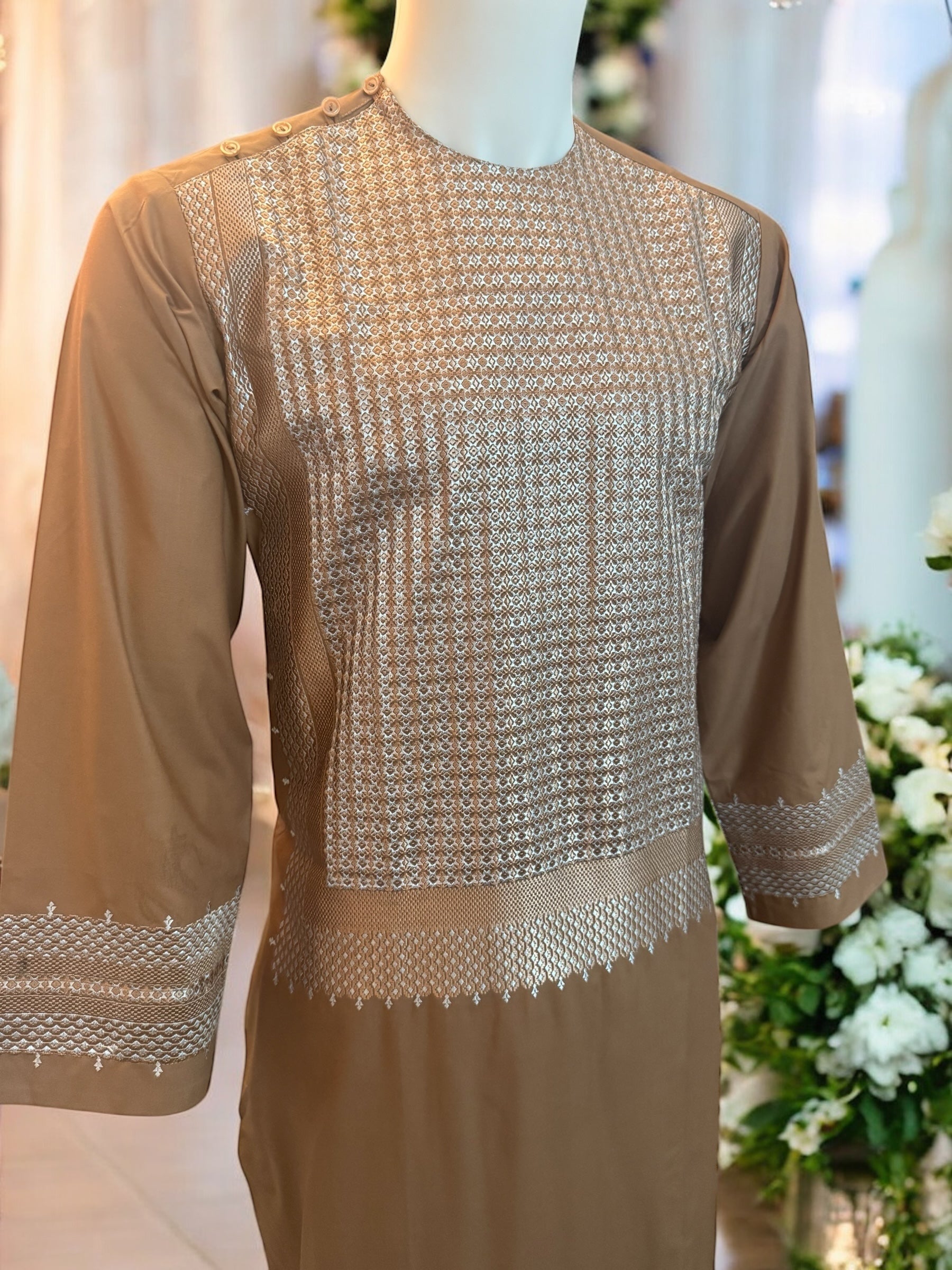 Afghan Parahan Tunban Kameese Shalwar Machine Khamakdozi Brown Small