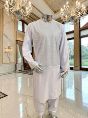 X-Large Afghan Parahan Tunban with Shesha Mirror Work – White