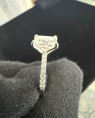 Size 6 Emerald Cut Moissanite Engagement Ring in Sterling Silver – 4 Prong Pavé Band.   6016