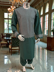 XL Emerald Green Afghan Parahan Tumban | Traditional Cotton-Blend Men’s Outfit | Luqmaan Boutique