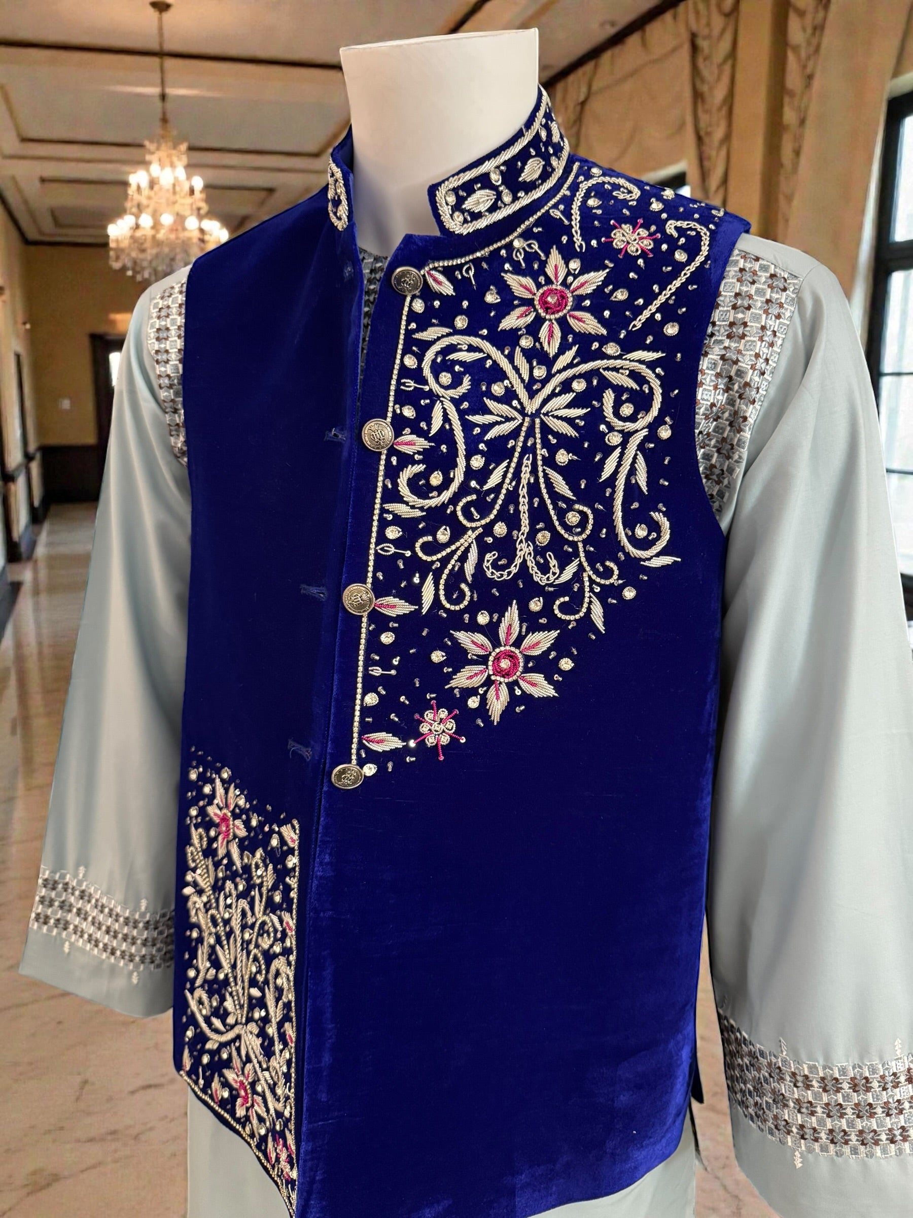 Small Royal Blue Afghan Waistcoat with Somma Borrborr Handcrafted Embroidery