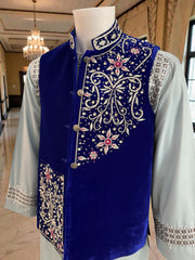 Small Royal Blue Afghan Waistcoat with Somma Borrborr Handcrafted Embroidery